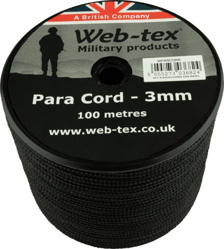 Web-Tex cordelina paracord, 3 mm, 100 m, negru